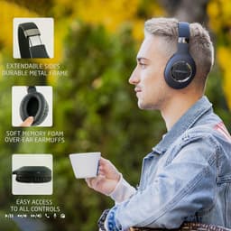 PowerLocus P4 Draadloze Koptelefoon Over-Ear - Bluetooth - incl. Premium Case - met Microfoon - Zwart/Grijs — thumbnail 4
