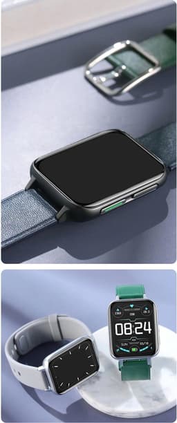 DrPhone CurvX - 3D Pixel Scherm - Smartwatch 44mm - 1.78 Inch 420*485 - ECG Fitness Tracker Hartslag - Leder Goud — thumbnail 5