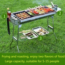 Barbecue En Frituren Dual-Purpose Barbecuegrill | Draagbare Houtskoolgrill Voor Buiten | Geschikt Voor 5-10 Personen Wandelen Picknick Kamperen Barbecuefeest — thumbnail 2