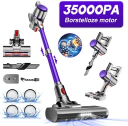 Elekiatech Steelstofzuiger-35000Pa-Steelstofzuiger Draadloos-2200 mAh Accu-50 Minuten-1,5 L Stofbak-voor Tapijten en Harde Vloere - Paars — thumbnail 1