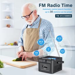 Draagbare CD-Cassette Speler - Retro Stijl - Boombox met 5000mAh Accu - Dubbele Stereo Luidsprekers - FM Radio - Met Afstandsbediening - USB/TF Kaart/AUX - Cassette Recorder - Voor Thuis, Reizen, Buiten, Huisentertainment — thumbnail 2