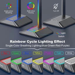 ™ RGB Gaming Headset Houder – Koptelefoon Standaard met USB-C Poort – Laadt 2 Apparaten Tegelijk – Headset Stand met Verlichting – Universeel voor Gaming & Werkplek — thumbnail 5