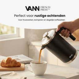 VANN® RVS French Press 1 liter voor koffie en thee – Cafetiere Isoleerkan – Dubbelwandig – Koffie maker – Zwart — thumbnail 5