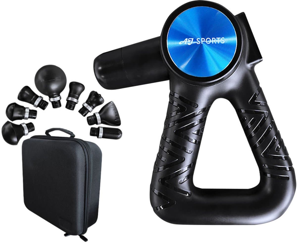 AJ-Sports Massage Gun PRO+ - Massage Pistool - Massage Apparaat - 8 opzetstukken - Inclusief Koffer - Zwart - Draadloos - Krachtig — afbeelding 1