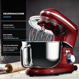 Quvo® Deegmachine - Elektrische Deegmixer - Keukenmixer - 6.2L - Mixen en Mengen- Rood - 38cm x 24cm x 32cm — thumbnail 4