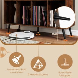 COSTWAY Draaitafel standaard met laadstation, draaitafel met vinyl opbergplanken, platenopbergtafel incl. 5 metalen poten, dressoir voor woonkamer, muziekkamer (bruin) — thumbnail 4