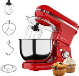 KitchenBrothers 1200W Keukenmachine - Keukenrobot - 5L - Mixer met Mengkom - BPA-vrij Keukenmixer - Rood — thumbnail 1