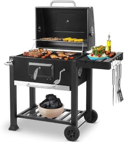 ElevateCommerce – Houtskool Barbecue BBQ met Wielen – 5-10 Personen – Grote Grill – Zijtafels & Warmhoudrek – Buiten/Tuin BBQ — thumbnail 1
