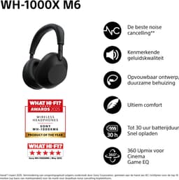 SONY WH-1000XM6 Over-ear Draadloze hoofdtelefoon met Noise-cancelling Zwart — thumbnail 5