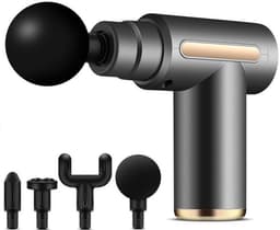 Mini spiermassagepistool - Ultrastille massagepistool - 6 snelheden - 4 massagekoppen - LCD-scherm - Draagbare elektrische massage-apparaat - Verlicht spierpijn -13*13.3*5cm-Grijs — thumbnail 1