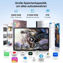 DOOGEE T40 PRO Tablet - 12 inch 2.4K - Android 15 - Helio G99-processor -20GB RAM + 512 GB / 2 TB TF - gamingtablet - 10800 mAh/18W - 16 MP + 8 MP camera's - ondersteunt 4G dual SIM dual standby - 5G wifi - GPS - Widevine L1 - 4 x Smart PA — thumbnail 3