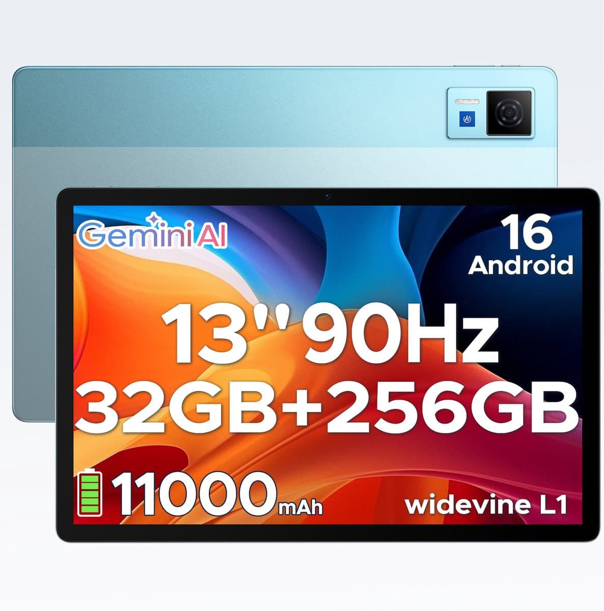 DOOGEE U13 - Tablet - 32GB RAM + 256GB ROM/2TB - Gemini AI - Android 16 - 13 inch 90Hz FHD - 11000mAh/18W - 4 luidsprekers - 13MP + 5MP - 2.4G/5G WiFi - Widevine L1 - Bluetooth 5.0 - OTG - GPS - Face ID - Blauw — afbeelding 1