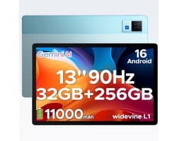 DOOGEE U13 - Tablet - 32GB RAM + 256GB ROM/2TB - Gemini AI - Android 16 - 13 inch 90Hz FHD - 11000mAh/18W - 4 luidsprekers - 13MP + 5MP - 2.4G/5G WiFi - Widevine L1 - Bluetooth 5.0 - OTG - GPS - Face ID - Blauw