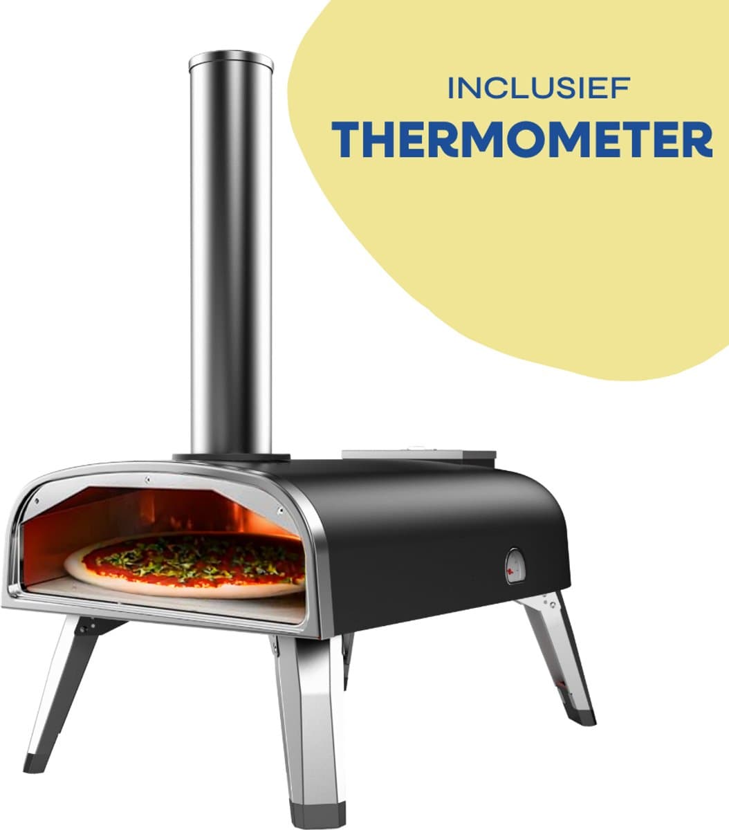 LIVIN' Pizzaoven Pellet - Pizzaovens voor buiten - 12" Pizzaoven - Pizza oven buiten - Pellet Pizza oven - Pizzaoven voor buiten - Pizza Oven Houtgestookte - Pizza Oven Tuin - Inclusief Thermometer - Draagbaar - 55*36*27 CM - RVS - Zwart — afbeelding 1