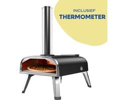 LIVIN' Pizzaoven Pellet - Pizzaovens voor buiten - 12" Pizzaoven - Pizza oven buiten - Pellet Pizza oven - Pizzaoven voor buiten - Pizza Oven Houtgestookte - Pizza Oven Tuin - Inclusief Thermometer - Draagbaar - 55*36*27 CM - RVS - Zwart