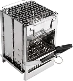 Houten brandende vouw-camping oven, RVS roosters, draagbare vouw-rugzak oven, wandelen, outdoor tent, kamperen, picknick, barbecue, — thumbnail 1