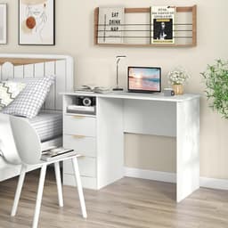 COSTWAY Bureau met 3 laden en laadstation, kleine computertafel, kinderbureau, moderne bureautafel, pc-tafel voor slaapkamer, werkkamer, kantoor, wit, 108 x 48 x 76 cm — thumbnail 4