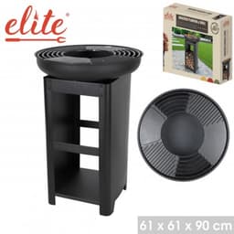 ELITE – Vuurschaal BBQ met plancha ring en houtopslag – Ø61 x H90 cm – Houtskool & hout barbecue – Buitenkeuken — thumbnail 1