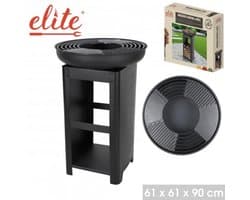 ELITE – Vuurschaal BBQ met plancha ring en houtopslag – Ø61 x H90 cm – Houtskool & hout barbecue – Buitenkeuken