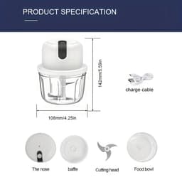 300 ml draadloze USB multifunctionele elektrische knoflookmolen/knoflookhakker/vleesmolen, Geschikt voor het hakken van paprika's, noten en vlees; keukenmachine Geschikt voor groenten, paprika's en vlees. — thumbnail 4