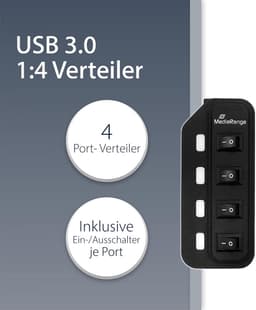USB 3.0 Hub 1 op 4 Met Afzonderlijke Schakelaars En Voeding Voor Tot Vier Apparaten — thumbnail 4