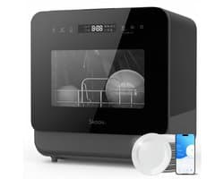 Skoov Vrijstaande mini vaatwasser met waterreservoir - Afwasmachine vrijstaand - Dishwasher - Vaatwas - Met bestekmand - Kleine vaatwasmachine - Smalle - Tafel - Camping - Zwart - Compact - 3 Couverts - 7 wasprogramma’s