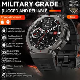 DrPhone CoreX Pro Tactical – Militair GPS Smartwatch – AMOLED – GPS GNSS – 10ATM Waterdicht – Bluetooth Bellen – Horloge Heren - NL Versie — thumbnail 2