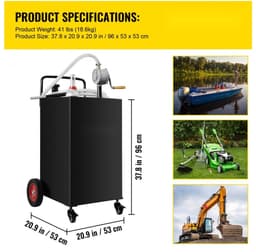 Verrijdbare brandstoftank - 113 L brandstofcontainer - Handmatige overvoerpomp - 4 wielen - Voor benzine en diesel - Voor auto, grasmaaier, ATV & boot - Zwart — thumbnail 5