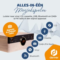 Denver Retro Platenspeler - DAB+/FM Radio - CD - Cassette - Bluetooth - Auto stop - MRD180 — thumbnail 2