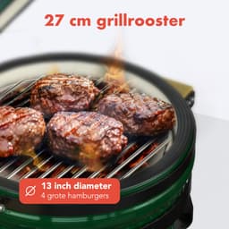 KitchenBrothers Kamado BBQ - 13 Inch Houtskool Barbecue - 27⌀ cm - PFAS-vrij - Deluxe Set - Egg BBQ met Accessoires inclusief Hoes - Vaderdag Cadeau - Groen — thumbnail 4