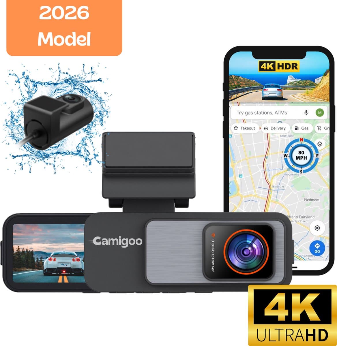 Camigoo® X30 Pro - Dual Dashcam - Dashcam Voor Auto - Dashcam - Ultra 4K & Full HD - Voor en Achter Camera - WiFi & GPS - 2.9 Inch met APP - Inclusief 64GB Micro SD Kaart U3 - Loop Opname - G Sensor - Time Lapse - NL Handleiding + Systeem — afbeelding 1