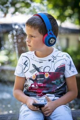 PowerLocus Buddy Draadloze On-Ear Koptelefoon voor Kinderen, LED lampjes, 85db Limiet, met Microfoon, Micro SD poort - Blauw/Rood — thumbnail 2