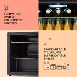 Klarstein Koelkast, Drankkoelkast met Glazen Deur, Geluidsarme Minikoelkast met 2 Planken & App-bediening, Outdoor Koelkast, Kleine Koelkast voor Kamer, Minibar 0–13 °C, Bierkoelkast 50 L — thumbnail 5