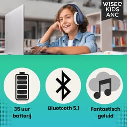 WiseQ ANC Koptelefoon Kinderen – Actieve Noise Cancelling – Draadloze Koptelefoon Kind – 35u Bluetooth – Hufterproof – Over Ear - Geluidsdempende koptelefoon met Microfoon - Blauw — thumbnail 4