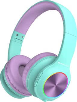 PowerLocus PLED Draadloze Koptelefoon Over-Ear voor Kinderen - LED lampjes - met Microfoon - Micro SD poort - Teal/Purple — thumbnail 1