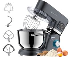 KitchenBrothers Keukenrobot - Keukenmachine - Touch Display en Timer - BPA-vrij - 6,2L - Keukenmixer - 1400W - Antraciet