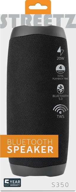 Streetz S350 Bluetooth Speaker - Bluetooth 5.3, MicroSD kaart en USB playback - 3.5mm AUX-in - USB-C - Zwart — thumbnail 5