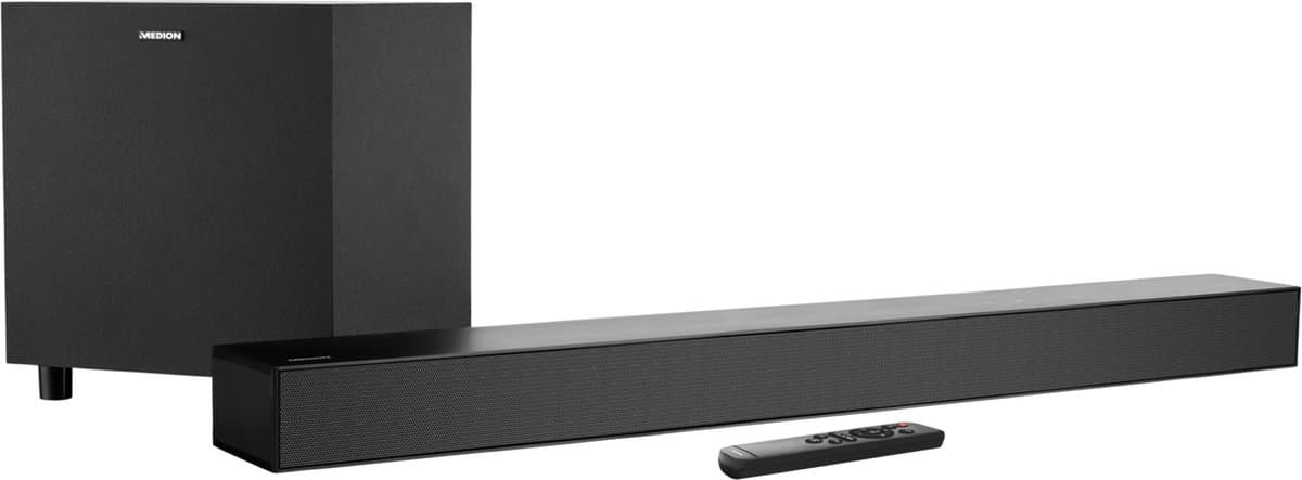 MEDION S61022 3.1 Dolby Atmos Soundbar met draadloze subwoofer (voor tv-apparaten, Bluetooth 5.3, HDMI eARC CEC, optische ingang, AUX, 3 x 20 W + 60 W (RMS) subwoofer draadloos, afstandsbediening, wan — afbeelding 1