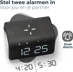 Caliber Wekker - Draadloze Oplader - Wake-up Light - Digitale wekker - Wekkers digitaal - Digitale klok - Zwart — thumbnail 3