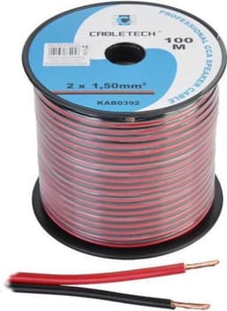 Cabletech - Speaker kabel luidsprekersnoer CCA rood / zwart 2x 1.5mm Haspel 100m — thumbnail 2