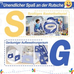 9-in-1 glijbaan voor kinderen jaar, voor binnen en buiten, vrijstaande glijbaan, van polyethyleen met hoge dichtheid en polypropyleen, met schommel, klimladder, tunnel — thumbnail 4