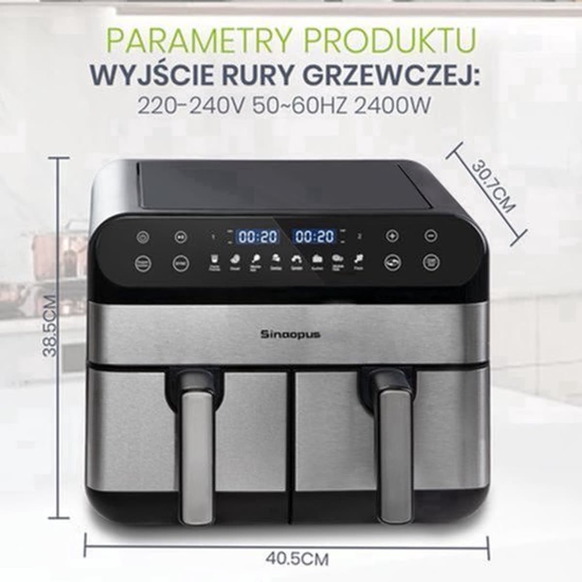 Heteluchtfriteuse - 10L Dubbele Korf - 2400W Vermogen - Grote Capaciteit - Olievrij - Familieformaat Elektrische Oven — afbeelding 1
