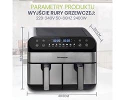 Heteluchtfriteuse - 10L Dubbele Korf - 2400W Vermogen - Grote Capaciteit - Olievrij - Familieformaat Elektrische Oven