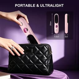 Draagbaar, draadloos, elektrisch, anti-verbranding, verwarmingsborstel met lcd-display, oplaadbaar, voor alle haartypes, geschikt voor reizen en thuis (roze) — thumbnail 4
