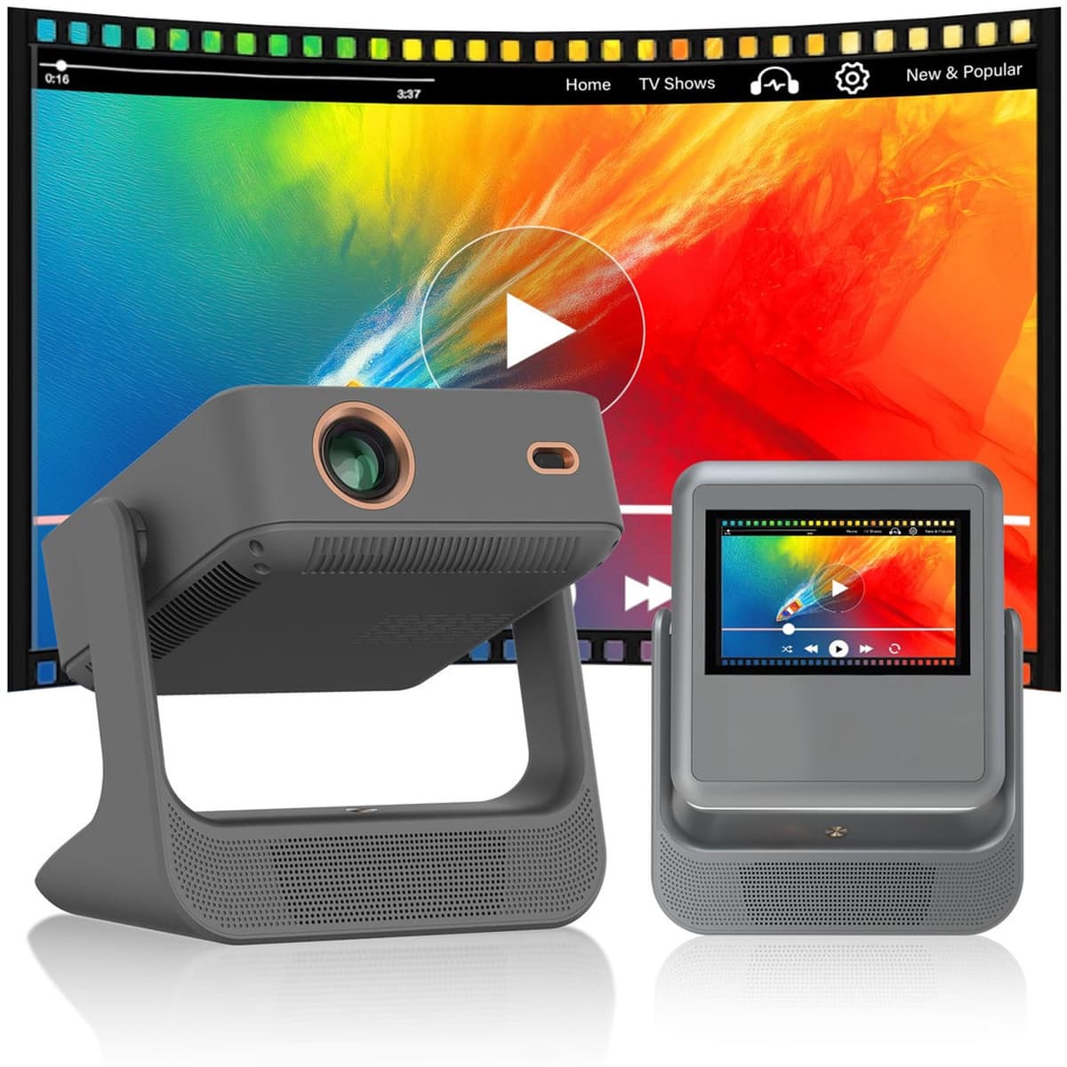 Beamer Smart Met Touchscreen - 1100 ANSI Lumen - Native 1080p Full HD - Grijs - Voor Thuisbioscoop En Outdoor — afbeelding 1
