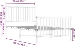 Bedframe met hoofdeinde en voetenplank, wit staal — thumbnail 2