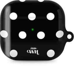 xoxo Wildhearts hoesje geschikt voor AirPods 5 - Polka Dots (Zwart) - Ook als telefoonhoesje verkrijgbaar - schokbestendige case - koptelefoonhoesje - Beschermhoes met stippenpatroon - Zwart met witte stippen — thumbnail 1