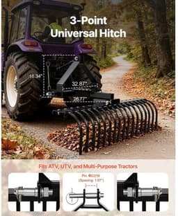 Grasmaaier Hooihark - 127 cm Maaibreedte - 17 Stalen Tanden - Q235 Staal - Voor Tractoren Categorie 1 — thumbnail 5