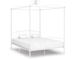 Bedframe, familiebed, palletbed, hemelbed, wit metaal, 160 x 200 cm