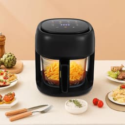 Heteluchtfriteuse met kijkvenster, 3,3 liter, temperatuurbereik, LCD 80-190 °C, compacte friteuse zonder olie, voor cake, kippenvleugels, vis, vlees (zwart) — thumbnail 3